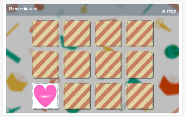 Memoryspel van het thema Maanden van het jaar van de app Nederlands voor kinderen