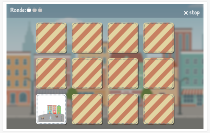 Memoryspel van het thema Stad van de app Nederlands voor kinderen
