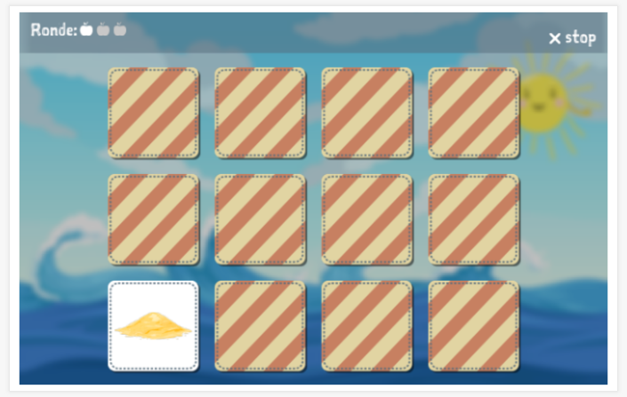 Memoryspel van het thema Strand van de app Nederlands voor kinderen