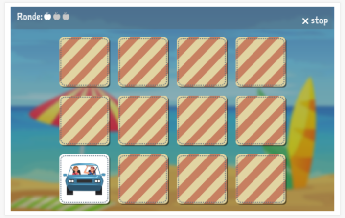 Memoryspel van het thema Vakantie van de app Nederlands voor kinderen