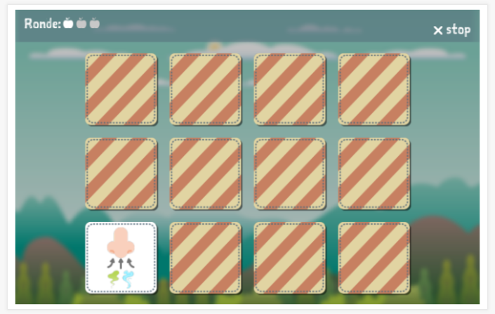 Memoryspel van het thema Zintuigen van de app Nederlands voor kinderen