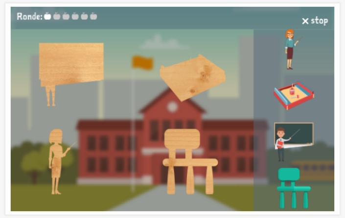 Puzzelspel van het thema School van de app Nederlands voor kinderen