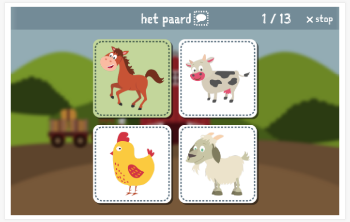 Taaltoets (lezen en luisteren) van het thema Boerderij van de app Nederlands voor kinderen