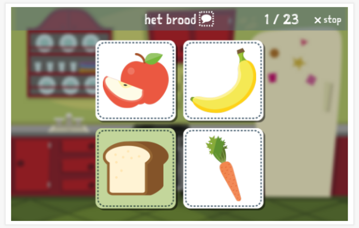 Taaltoets (lezen en luisteren) van het thema Eten & drinken van de app Nederlands voor kinderen