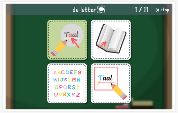 Taaltoets (lezen en luisteren) van het thema Lezen van de app Nederlands voor kinderen