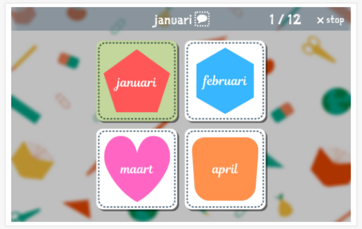 Taaltoets (lezen en luisteren) van het thema Maanden van het jaar van de app Nederlands voor kinderen