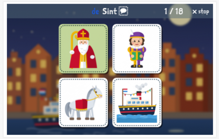 Taaltoets (lezen en luisteren) van het thema Sinterklaas van de app Nederlands voor kinderen