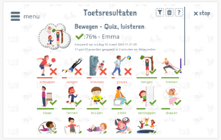 Toetsresultaten geven inzicht in de woordenschatkennis van het thema Bewegen 