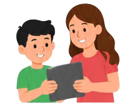 Moeder en zoon leren samen taal met een tablet