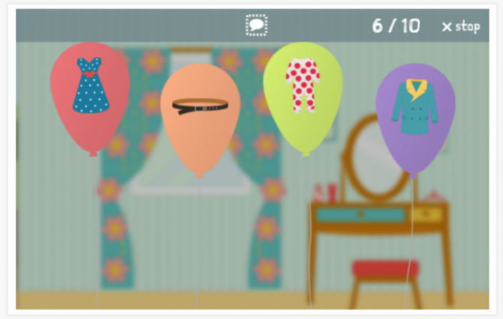 Ballonnenspel van het thema Kleding van de app Pools voor kinderen