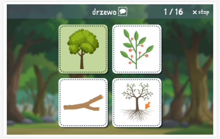 Taaltoets (lezen en luisteren) van het thema Bos van de app Pools voor kinderen