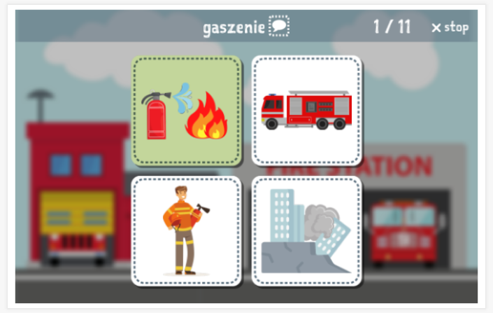 Taaltoets (lezen en luisteren) van het thema Brandweer van de app Pools voor kinderen