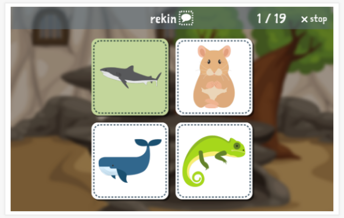 Taaltoets (lezen en luisteren) van het thema Dieren van de app Pools voor kinderen