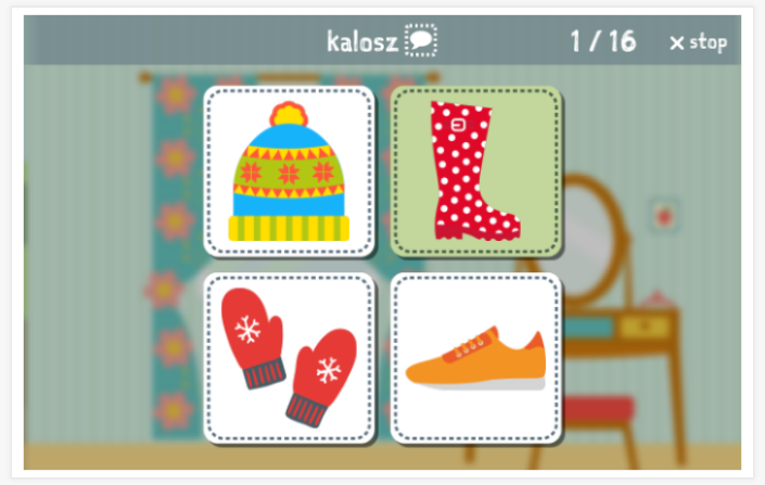 Taaltoets (lezen en luisteren) van het thema Kleding van de app Pools voor kinderen