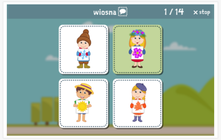 Taaltoets (lezen en luisteren) van het thema Seizoenen en weer van de app Pools voor kinderen