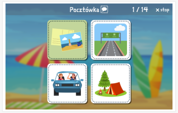 Taaltoets (lezen en luisteren) van het thema Vakantie van de app Pools voor kinderen