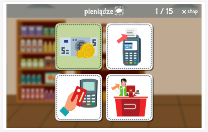Taaltoets (lezen en luisteren) van het thema Winkelen van de app Pools voor kinderen