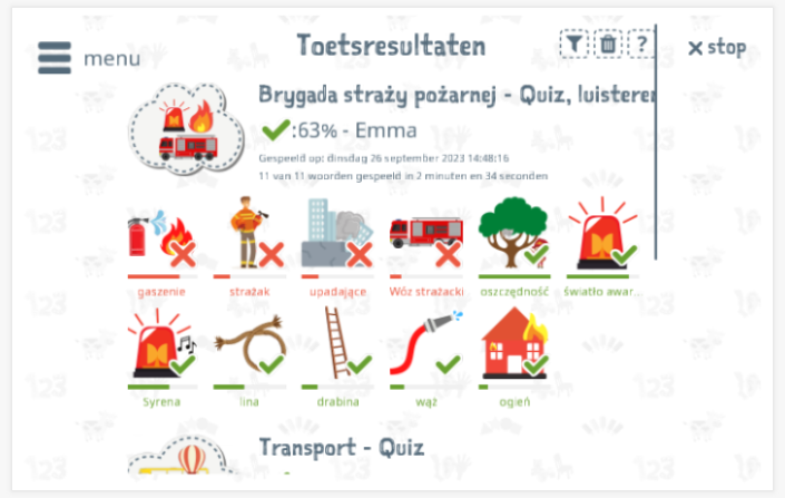 Toetsresultaten geven inzicht in de woordenschatkennis van het thema Brandweer 