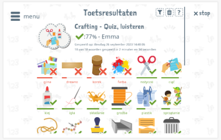 Toetsresultaten geven inzicht in de woordenschatkennis van het thema Knutselen 