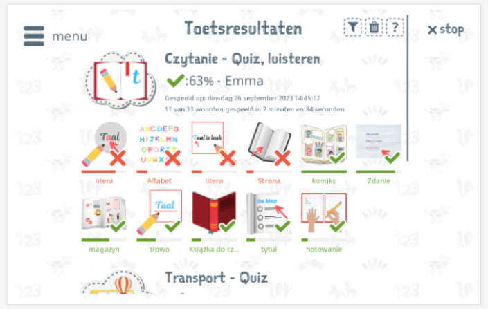 Toetsresultaten geven inzicht in de woordenschatkennis van het thema Lezen
