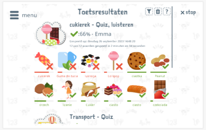 Toetsresultaten geven inzicht in de woordenschatkennis van het thema Snoep 