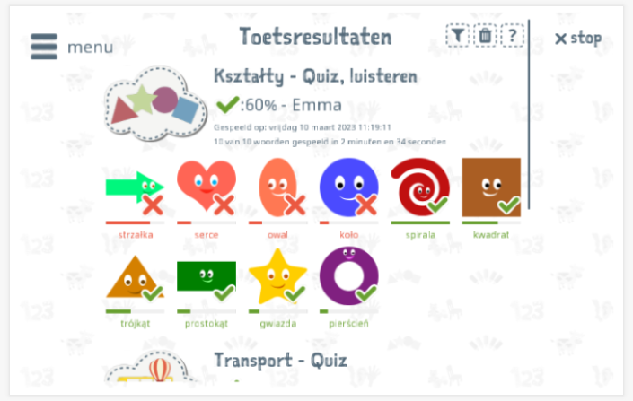 Toetsresultaten geven inzicht in de woordenschatkennis van het thema Vormen 