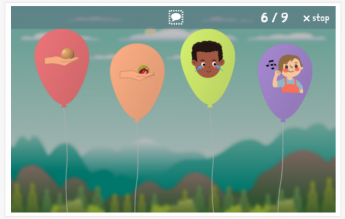Ballonnenspel van het thema Zintuigen van de app Turks voor kinderen