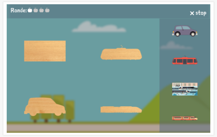 Puzzelspel van het thema Vervoer van de app Turks voor kinderen