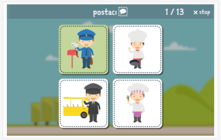 Taaltoets (lezen en luisteren) van het thema Beroepen van de app Turks voor kinderen