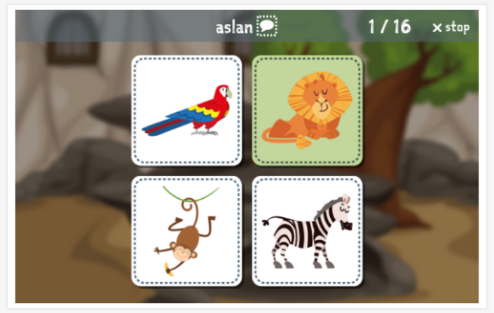 Taaltoets (lezen en luisteren) van het thema Dierentuin van de app Turks voor kinderen