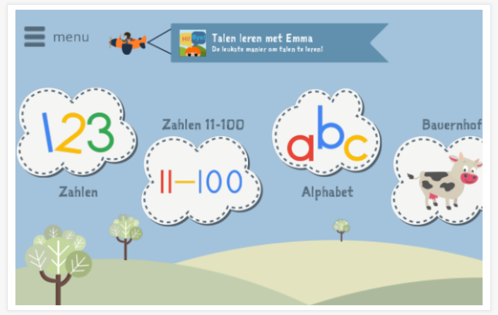 Startscherm Talen leren met Emma